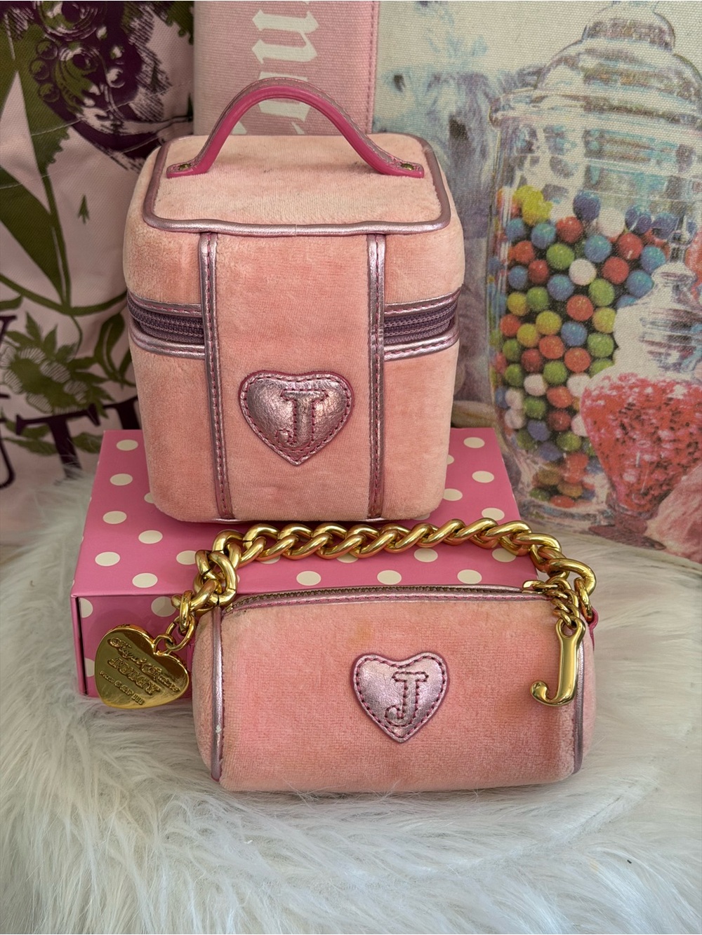 Rare Vintage 2007 Juicy Couture Pink Velour Micro Mini Case and Barrel Bag - Picture 2 of 16
